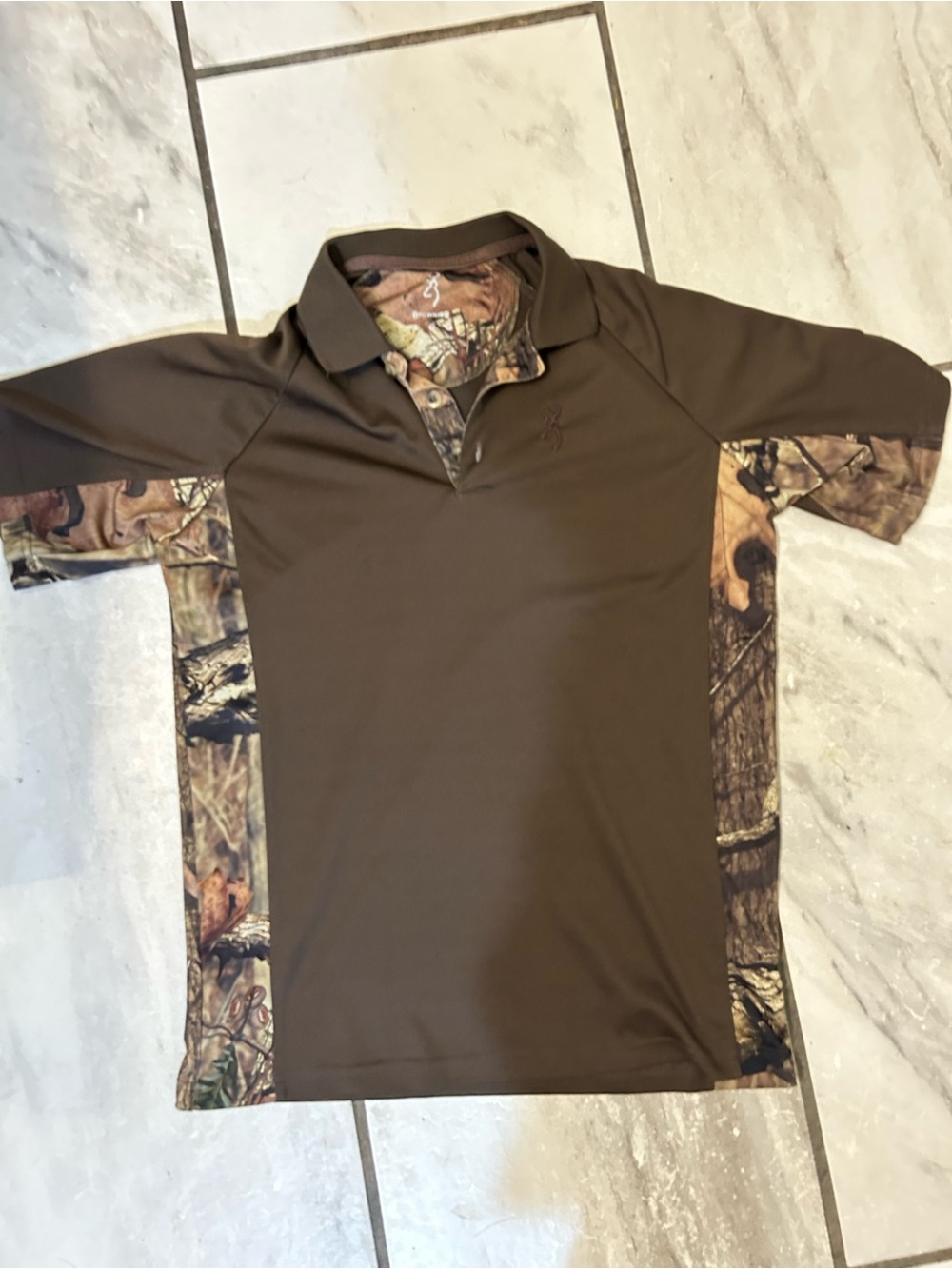 Boys Large Browning Short Sleeve Hunting Polo - Brown with Camouflage dri fit